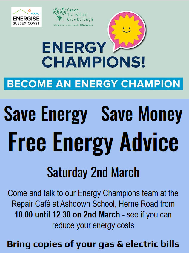 Free Energy Advice on 2nd March 2024 at Ashdown School in Crowborough.